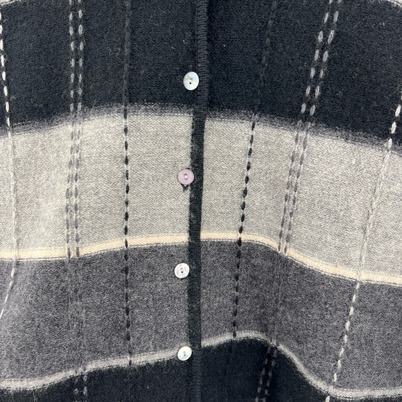 Karen Scott L wool striped button up sweater cardigan neutral winter casual work - Picture 4 of 10